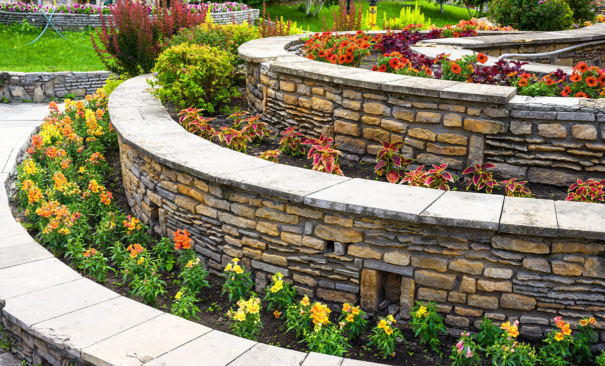 Landscaping with retaining walls